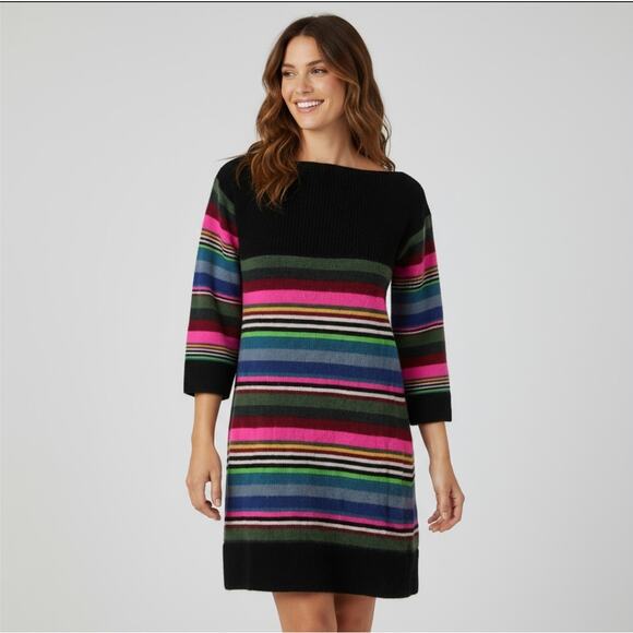 Free People Wool Serape Retro Stripe Black Mini Tunic Dress - Picture 7 of 7